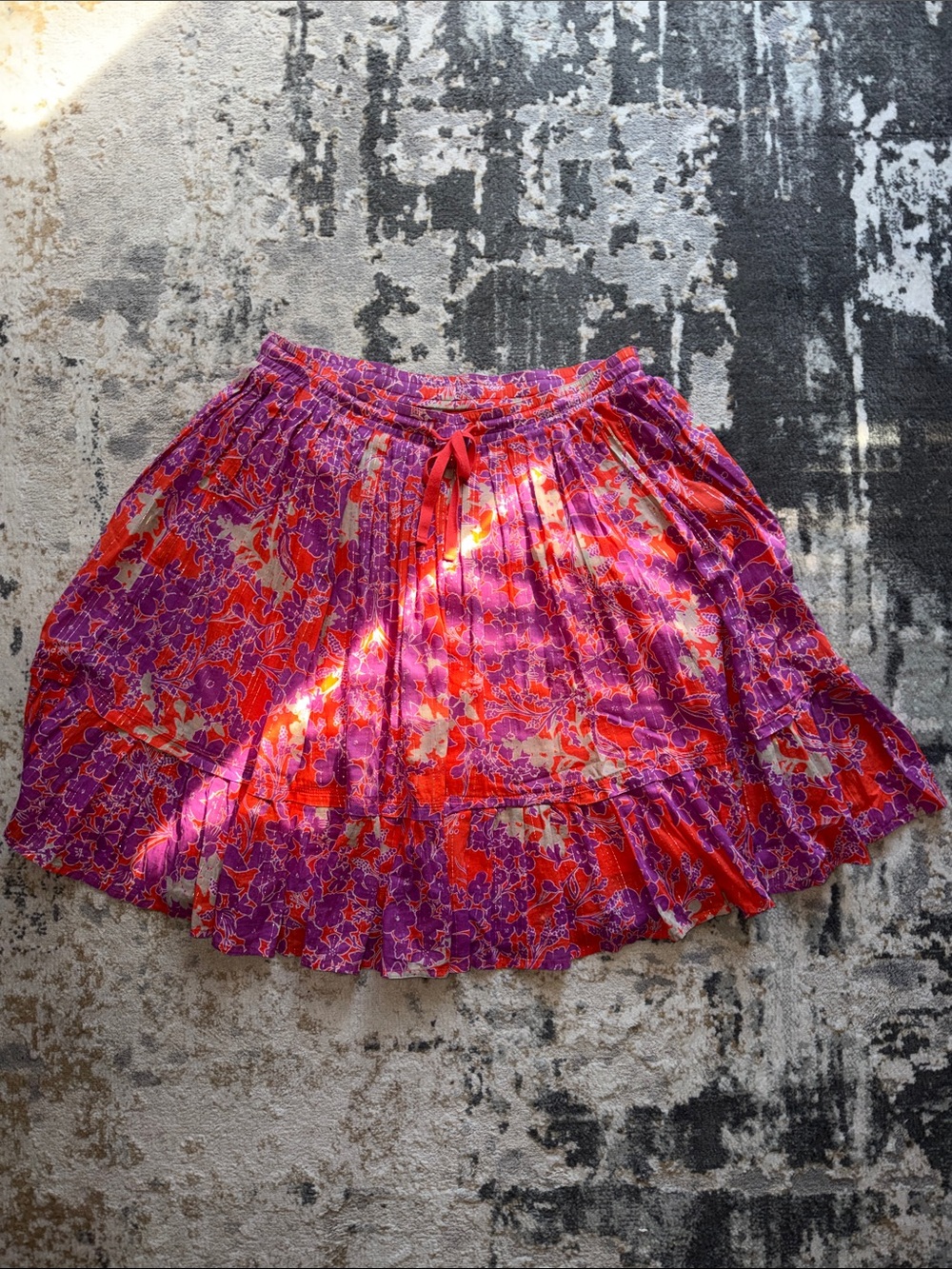Old Navy Purple Red Floral Metallic Thread Circle Skirt Size S